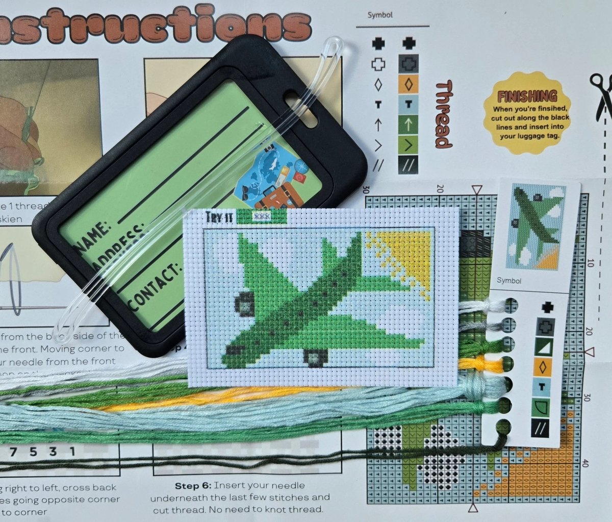 Green Airplane Cross Stitch Kit - Jumpseat TherapyKT - GAIR - BLK