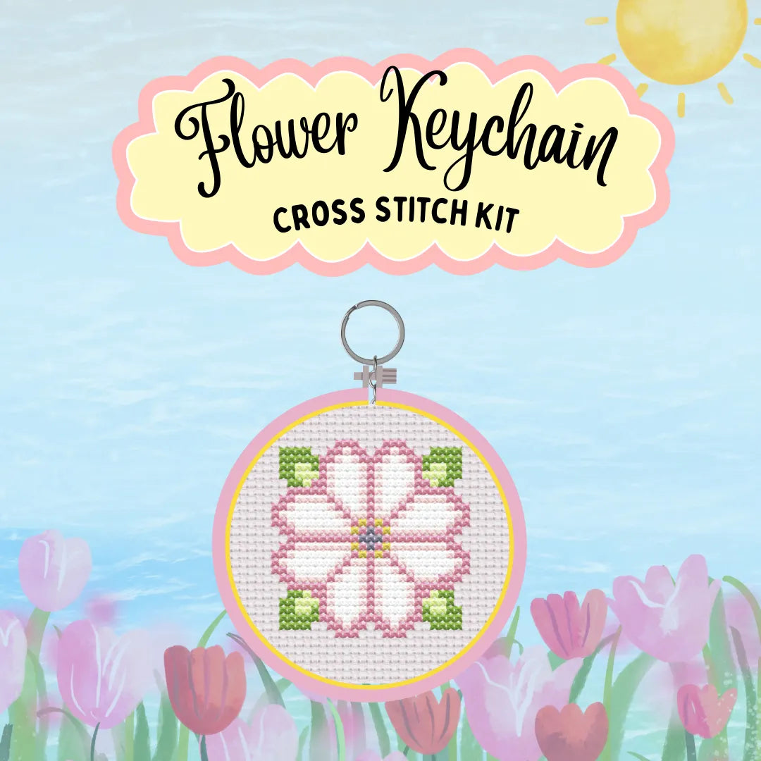 Flower cross stitch keychain kit for beginners