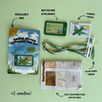 Green Airplane cross stitch luggage tag — completed beginner craft by Jumpseat Therapy