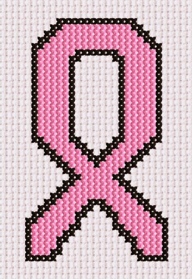 Beautiful pink ribbon cross-stitch design, symbolizing hope and breast cancer awareness