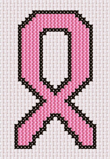 Beautiful pink ribbon cross-stitch design, symbolizing hope and breast cancer awareness