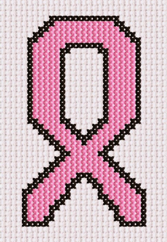 Beautiful pink ribbon cross-stitch design, symbolizing hope and breast cancer awareness