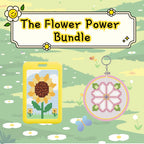 Flower-themed cross-stitch bundle with sunflower design on a green background