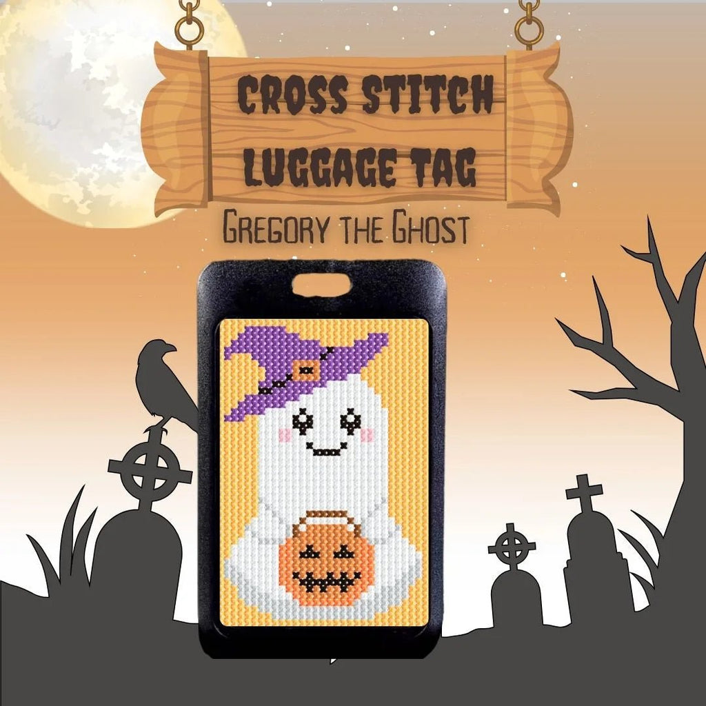 Gregory the Ghost beginner cross stitch luggage tag kit by Jumpseat Therapy