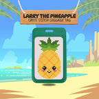 Cross-stitched pineapple luggage tag with a tropical background