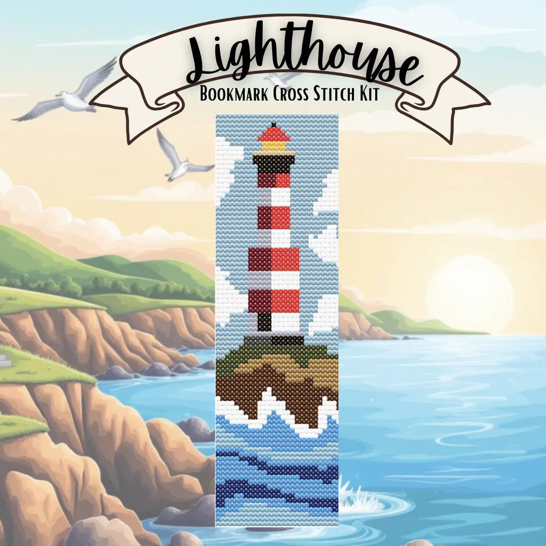 Lighthouse bookmark cross stitch kit with scenic design