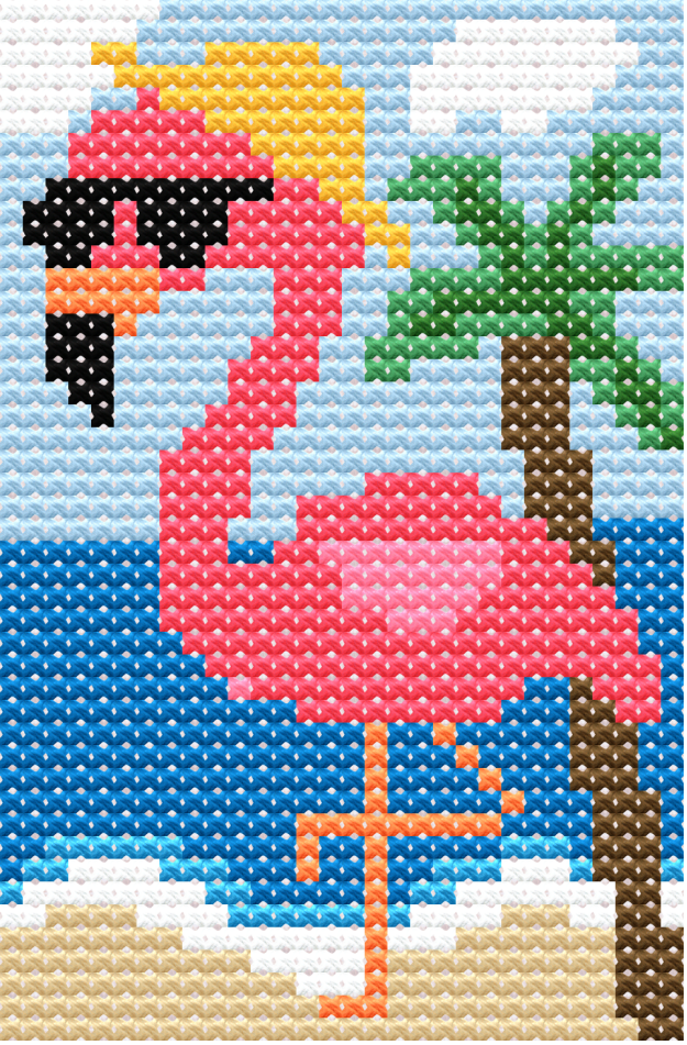 Fran the Flamingo cross stitch PDF pattern digital download by Jumpseat Therapy — tropical bird design