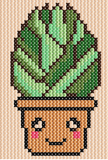 Smiling potted plant cross-stitch pattern with cute details
