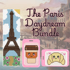 The Paris Daydream Bundle — Eiffel Tower bookmark, Calvin the Cappuccino, and Casey the Croissant cross stitch kits