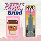 Two cross-stitch patterns with 'NYC Grind' text and city skyline background