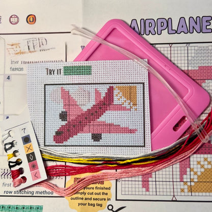 Pink Airplane Cross Stitch Kit